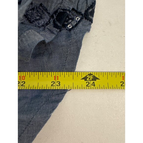 Chicos Womens Top Sz 1 S Blue Chambray Embroidered Beaded Coastal Beachy Boho - Picture 8 of 10